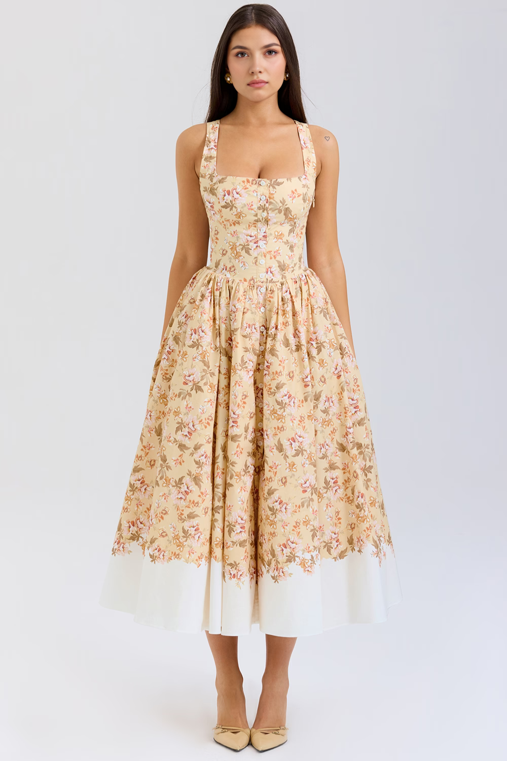 Elegantes Midi Abendkleid aus Polyester mit Zentralknöpfen – Ideal für besondere Anlässe und romantische Abende  Emayze